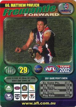 2002 Team Zone AFL Team #66 Matthew Pavlich Front